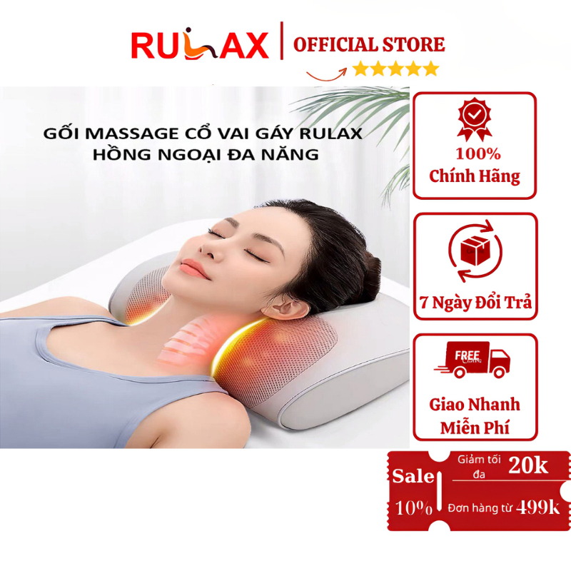 Gối Massage Nhiệt Hồng Ngoại RULAX Cao Cấp- 16 Bi Model RL-02 Chuyên Sâu Cổ Vai Gáy, Lưng- Chính Hãng |BH 12 Tháng|
