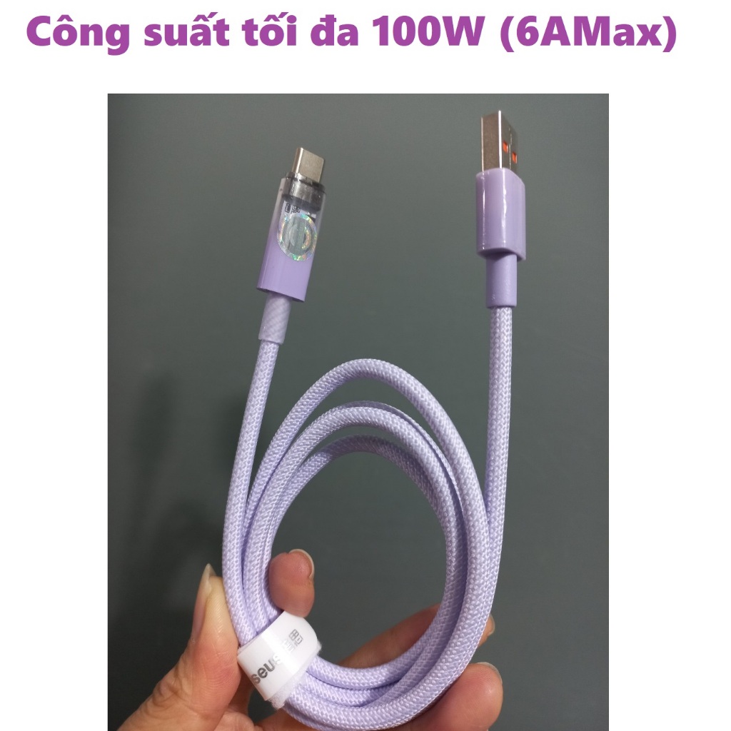 Dây sạc Usb to type C tự ngắt khi quá nhiệt sạc nhanh 100W 66W cho Honor Huawei Baseus Explorer CB000042