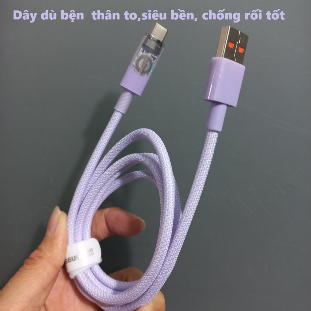 Dây sạc Usb to type C tự ngắt khi quá nhiệt sạc nhanh 100W 66W cho Honor Huawei Baseus Explorer CB000042