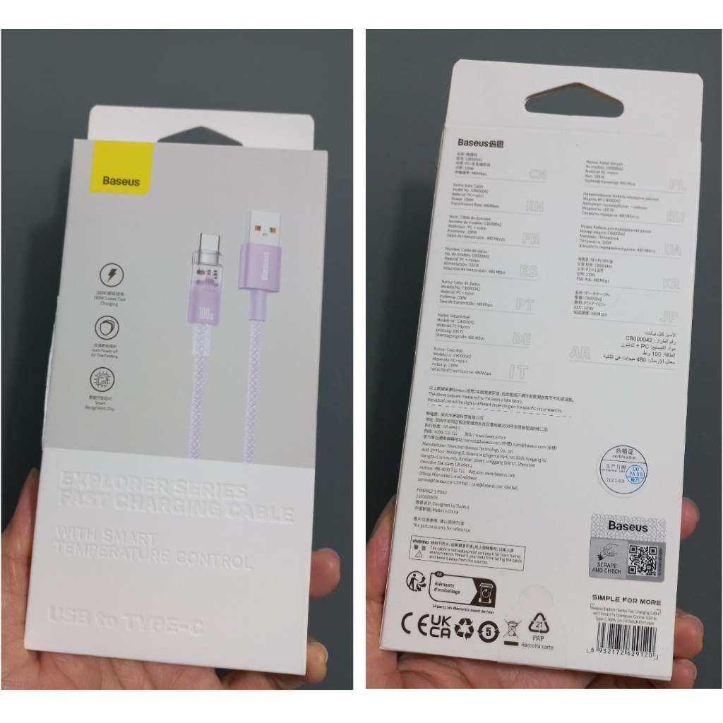 Dây sạc Usb to type C tự ngắt khi quá nhiệt sạc nhanh 100W 66W cho Honor Huawei Baseus Explorer CB000042