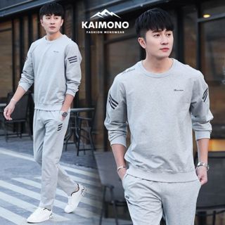 Bộ quần áo thu đông nỉ nam, đồ thể thao nam chạy bộ, tập gym KAIMONO Bộ dài tay nam dày dặn co giãn KP085