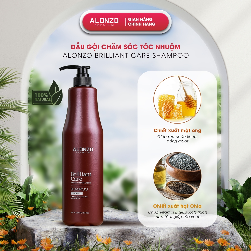 Dầu gội cho tóc nhuộm, phục hồi hư tổn, làm mượt, chiết xuất Oliu, mật ong ALONZO Brilliant Care - 300ml/1000ml