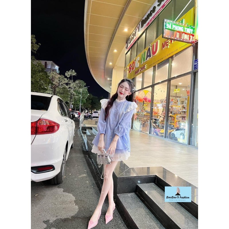 Set xanh dương phối ren trắng xinh xắn