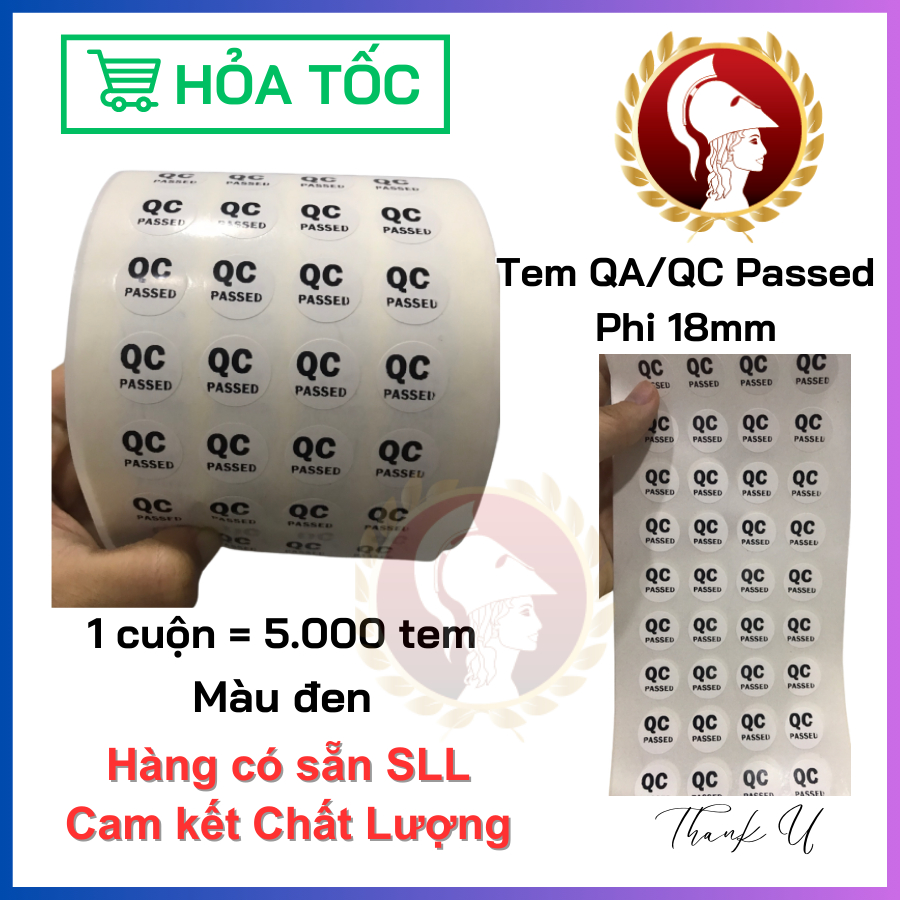 TEM QA/QC PASSED - 1 CUỘN 5000 tem - Tem kiểm soát chất lượng nhiều màu -