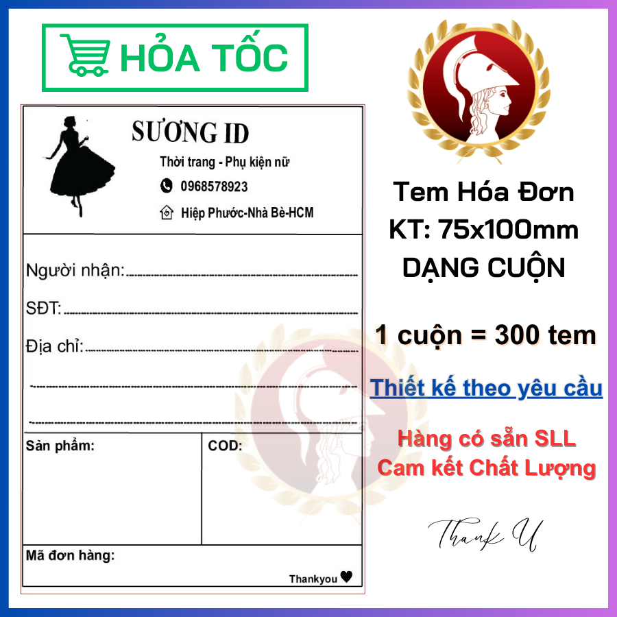 300 TEM HÓA ĐƠN IN SẴN DÙNG DÁN MÃ CODE CHO CÁC SHOP BÁN HÀNG - KT 75x100mm