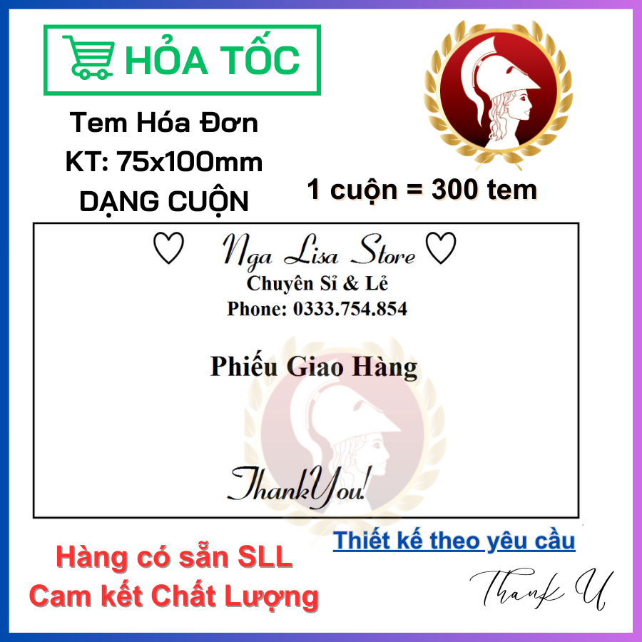300 TEM HÓA ĐƠN IN SẴN DÙNG DÁN MÃ CODE CHO CÁC SHOP BÁN HÀNG - KT 75x100mm