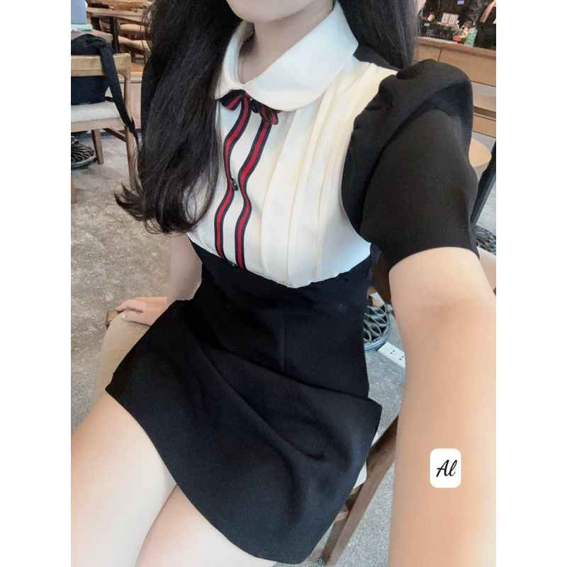 Váy umi phối cổ sơ mi tay lửng