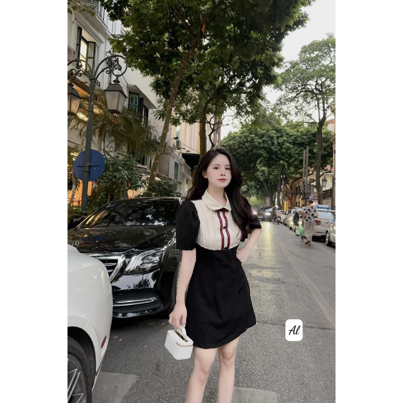 Váy umi phối cổ sơ mi tay lửng