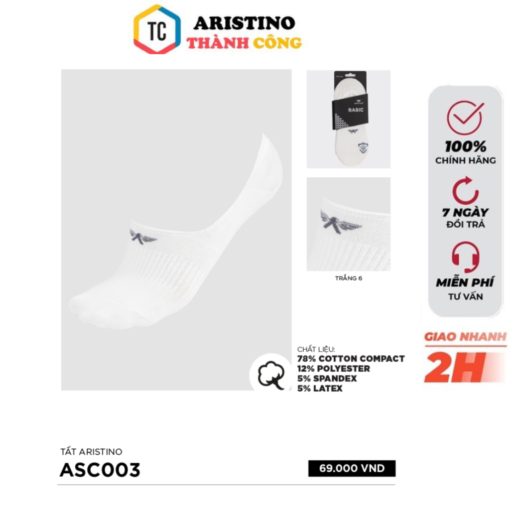 Tất hài nam Aristino cotton thấm hút thoáng khí ASC003