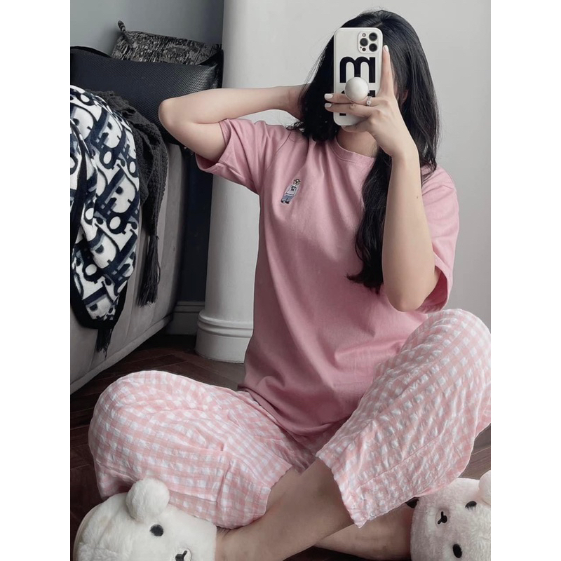 Bộ gấu whouu quần suông kẻ caro dài nhiều màu siêu xinh