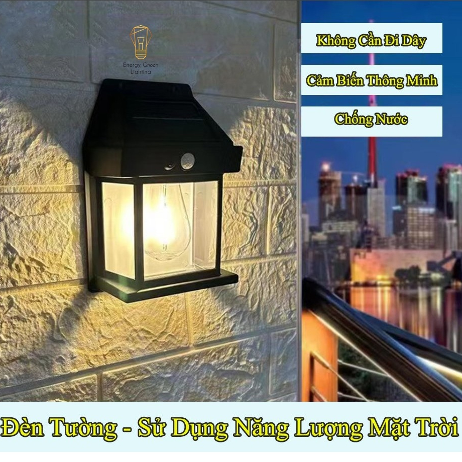 Đèn Treo Tường Retro Energy Green Lighting BK-888 - Sử Dụng Năng Lượng Mặt Trời - Chống Nước Ip65 - Tặng Kèm Bóng