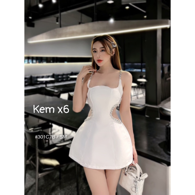 Đầm tiệc khoét eo đính đá cao cấp nữ