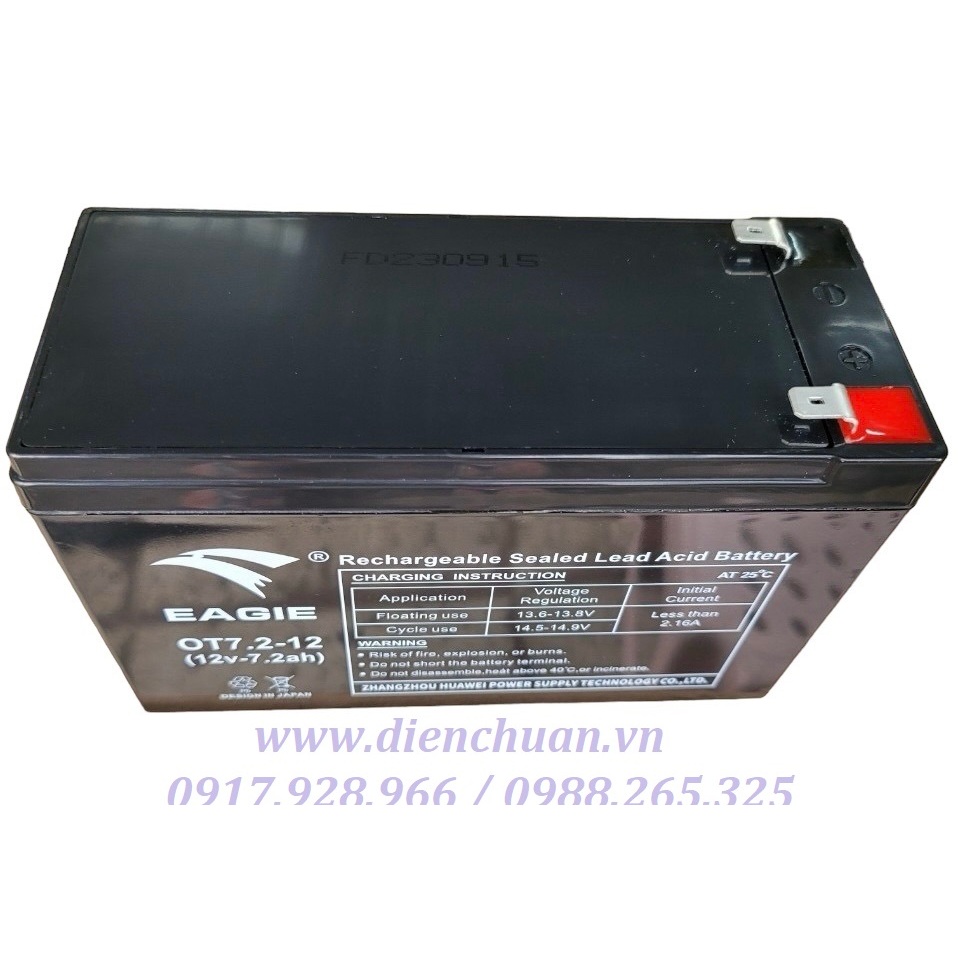 Ắc quy 12V-7.2AH EAGIE OT7.2-12 dùng cho UPS, loa kéo, bình thuốc sâu, lưu điện cửa cuốn, thang máy