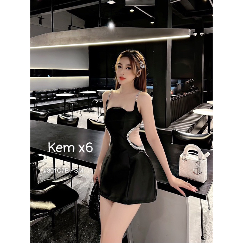 Đầm tiệc khoét eo đính đá cao cấp nữ