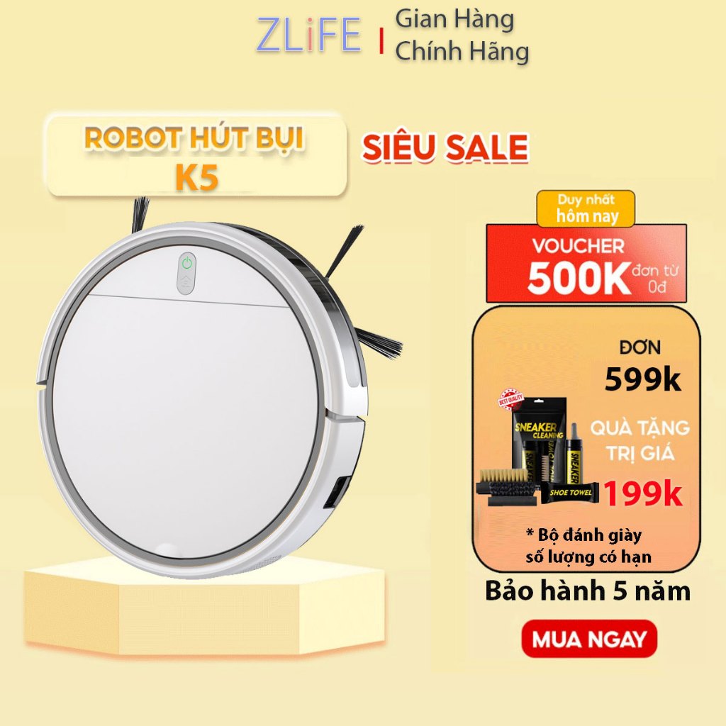 Robot hút bụi K5, rô bốt hút bụi, Máy hút bụi gia đình , Robot lau nhà, robot hut bụi lau nhà thông minh tự động sạc pin