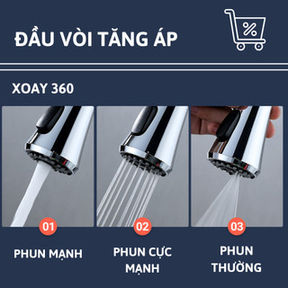 Đầu vòi nước tăng áp rửa bát xoay 360 độ 3 chế độ đa năng tăng điều chỉnh lực nước