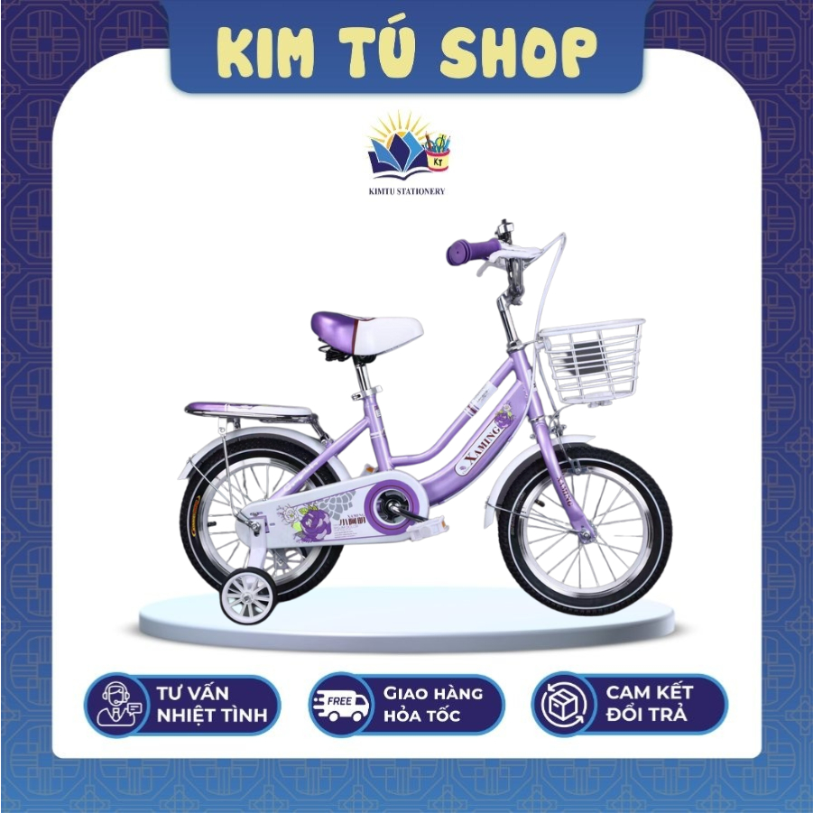 Xe đạp trẻ em xaming, size 12inch, xe đạp bé gái 3 đến 5 tuổi, tặng cặp bánh phụ cho bé tập lái, bảo hành 12 tháng