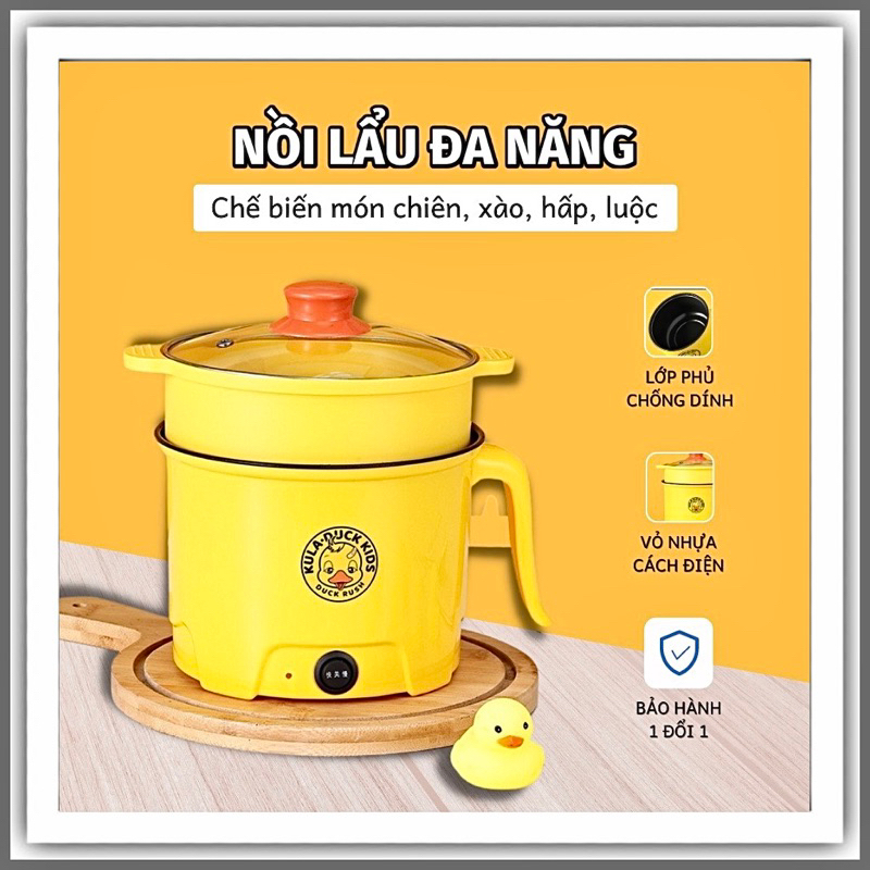 Nồi Lẩu Điện Mini VỊT VÀNG 2 Tầng Đa Năng Nấu Cơm Lẩu Cháo Chiên Xào Đa Năng
