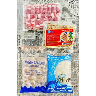 Bò cuộn, mực cắt khoanh, mực cắt hoa, nem nướng - 500g đến 1kg