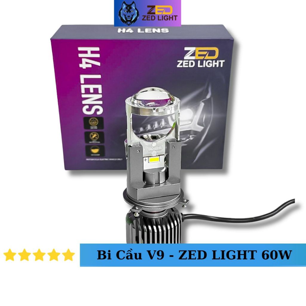 Đèn Pha Bi Cầu V9 Zed Light  60W/H4/12.24V/DC Chống Chói Lắp Zin