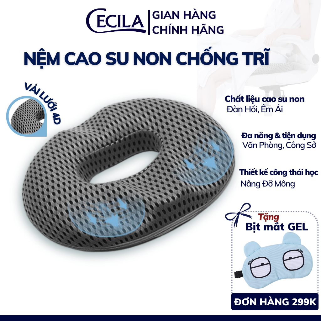 Gối lót ghế ngồi y tế chống trĩ CECILA giảm ê mỏi mông cho dân văn phòng, bà bầu, người bệnh trĩ