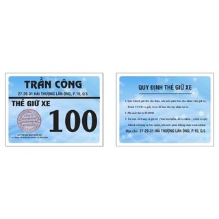 Thẻ giữ xe chống nước in 2 mặt. Combo 50 thẻ