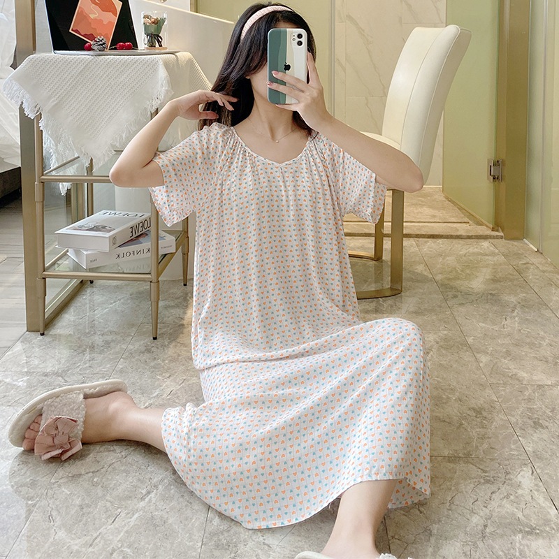 Váy đầm ngủ ngắn tay mặc hàng ngày vải Cotton lụa thoáng mát, váy lanh mặc bầu, áo ngủ nữ dáng suông bigsize mã VAV0424