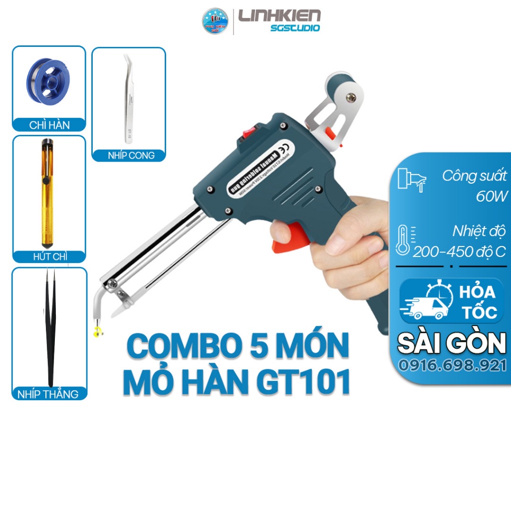 Combo mỏ hàn GT101, hút chì, chì hàn 100g,nhíp gắp esd 14. esd 15