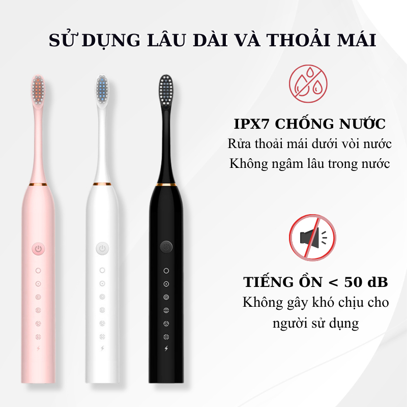 Bàn Chải Điện Đa Năng Gwell, bàn chải điện đánh răng Sonic X-3 sóng âm lông mềm tặng kèm 4 đầu thay thế