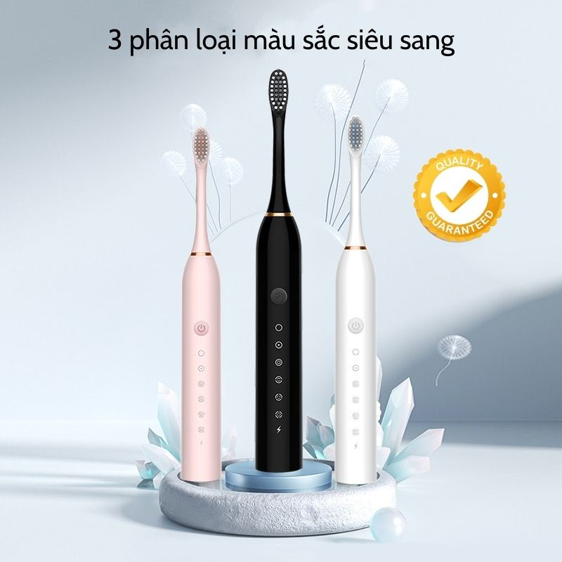 Bàn Chải Điện Đa Năng Gwell, bàn chải điện đánh răng Sonic X-3 sóng âm lông mềm tặng kèm 4 đầu thay thế