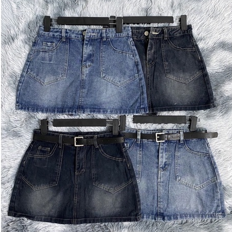 Chân váy nữ ,quần jeans ngắn chữ A lưng cao, váy bò túi nhọn ,hàng quảng châu hót