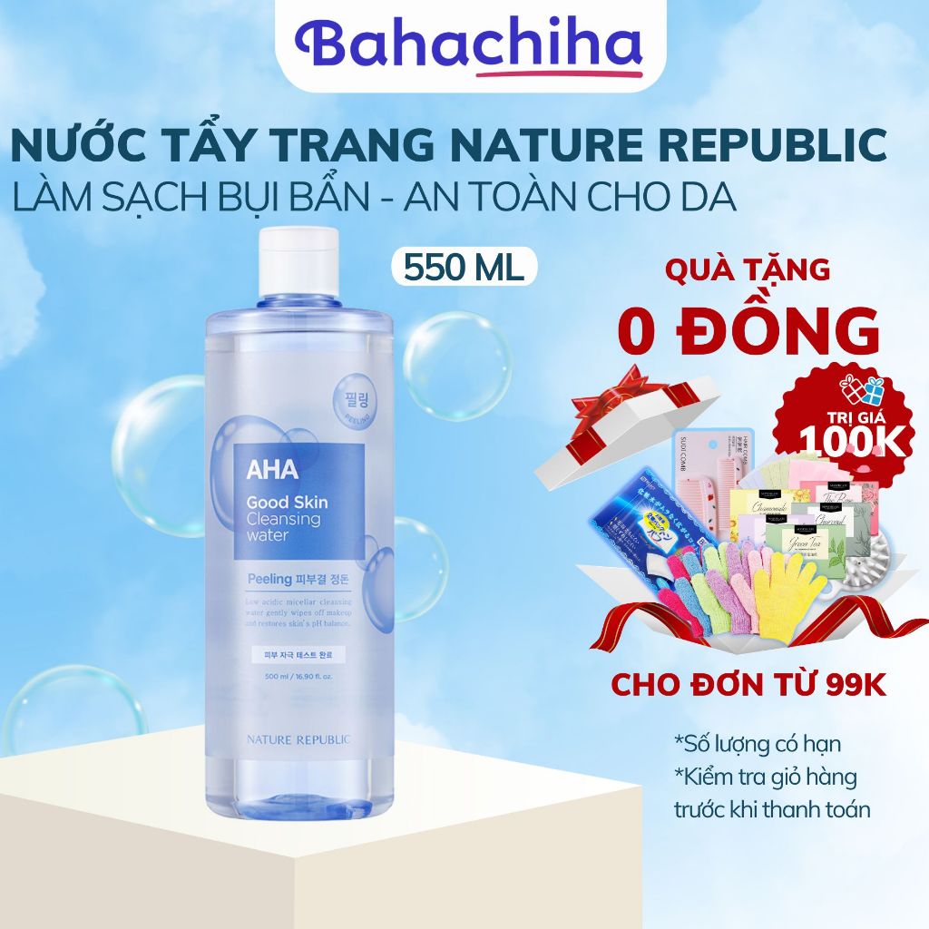 Nước tẩy trang Nature Republic Good Skin chiết xuất  AHA Ampoule Cleansing Water 500ml - Bahachiha