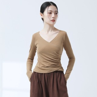Áo thun tay dài cổ V, nhún eo