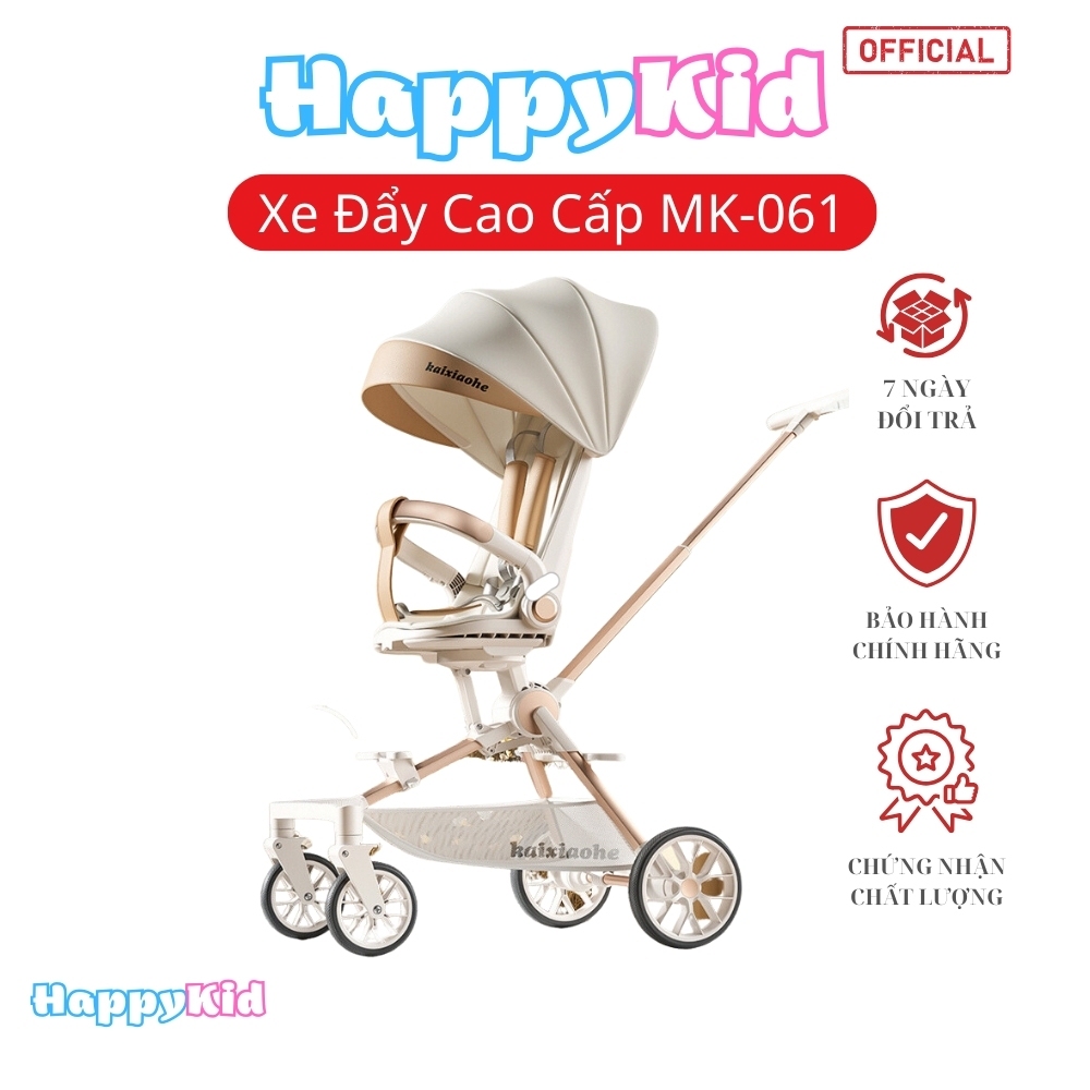 Xe đẩy cho bé xoay 360 độ cao cấp hàng chính hãng có bàn ăn và mái che ,xe đẩy gấp gọn đi du lịch tiện lợi HappyKid-061