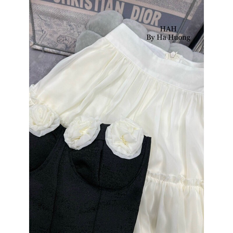 SET ÁO ỐNG ĐEN ĐÍNH HOA + CHÂN VÁY MIDI KEM