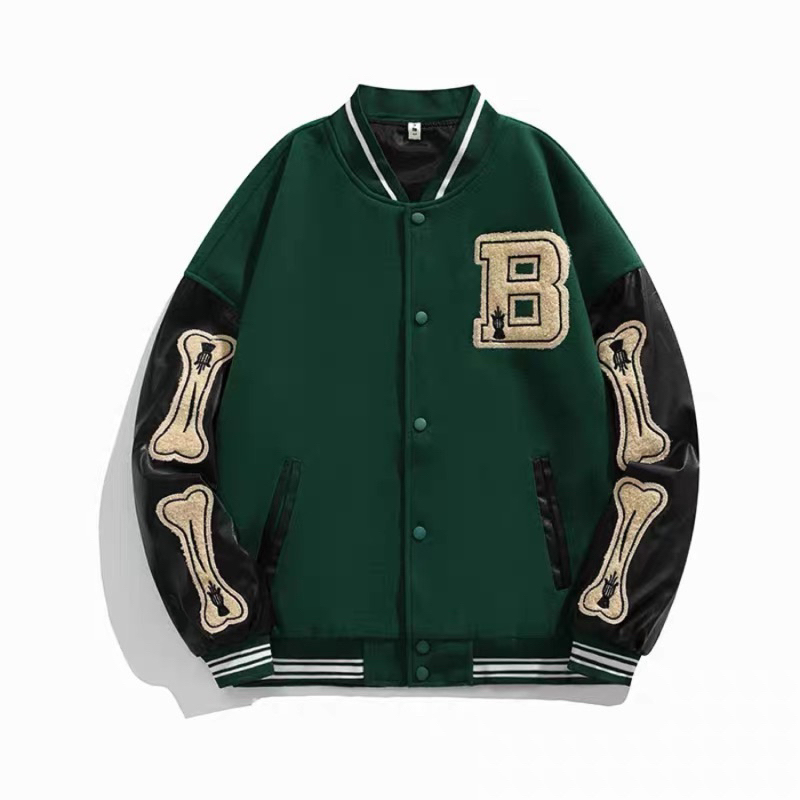 Áo khoác bomber jacket varsity màu đen nam nữ, chất dạ phối tay da cao cấp 2 lớp dày dặn- GUTAO