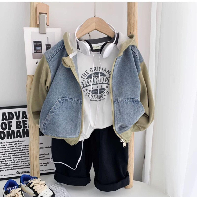 Áo khoác jean mix nỉ hàng qccc cho bé