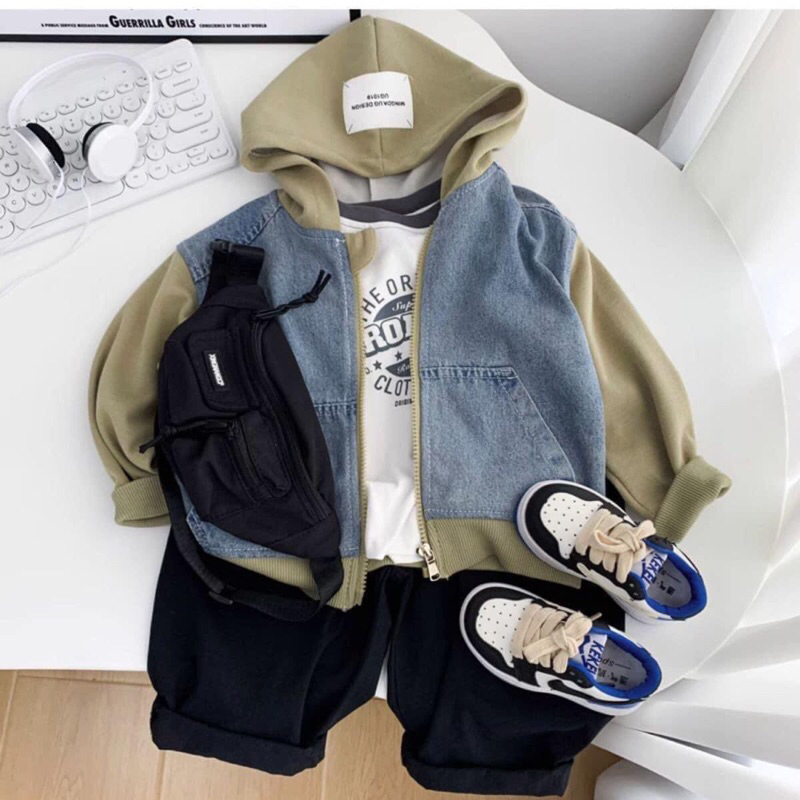 Áo khoác jean mix nỉ hàng qccc cho bé