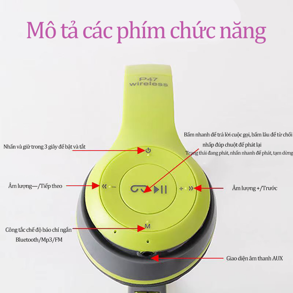 Tai nghe bluetooth không dây điện thoại di động loa siêu trầm gắn trên đầu