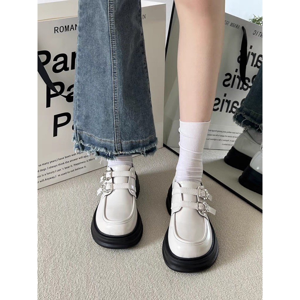 Giày Lười Oxford QUAI GẤP LOAFER màu Đen/Kem Đế Cao 6cm dáng Lolita mới đẹp hot thời trang