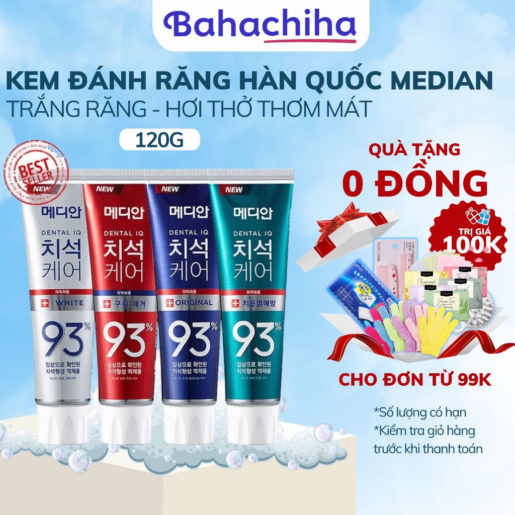 Kem đánh răng MEDIAN 93% IQ DENTAL Toothpaste giúp trắng răng 120g Hàn - Bahachiha