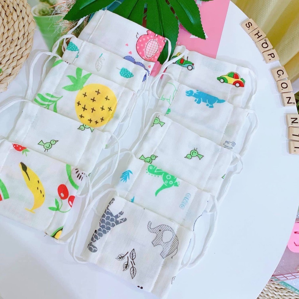 Khẩu trang xô 4 lớp cho bé 100% vải xô thấm mồ hôi