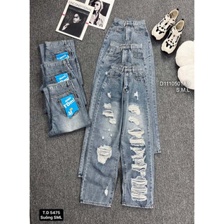 Quần jean lưng cao ống suông rách lai cá tính VIENS STORE