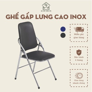 Ghế gấp lưng cao inox văn phòng, ghế gấp có đệm da, ghế xếp tiết kiệm không gian, ghế gấp văn phòng