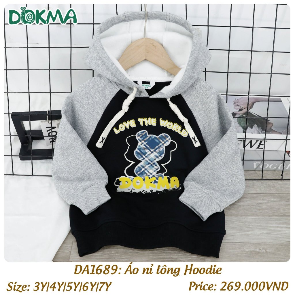 Áo dài tay hoodie nỉ lông dày cho bé Dokma DA1689
