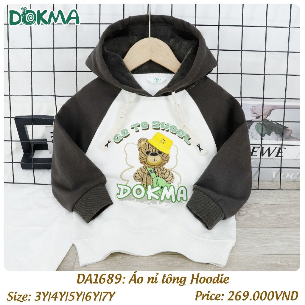 Áo dài tay hoodie nỉ lông dày cho bé Dokma DA1689