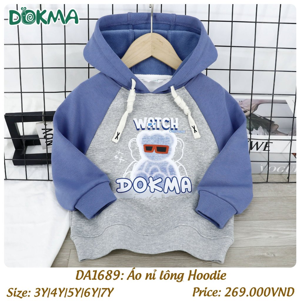 Áo dài tay hoodie nỉ lông dày cho bé Dokma DA1689
