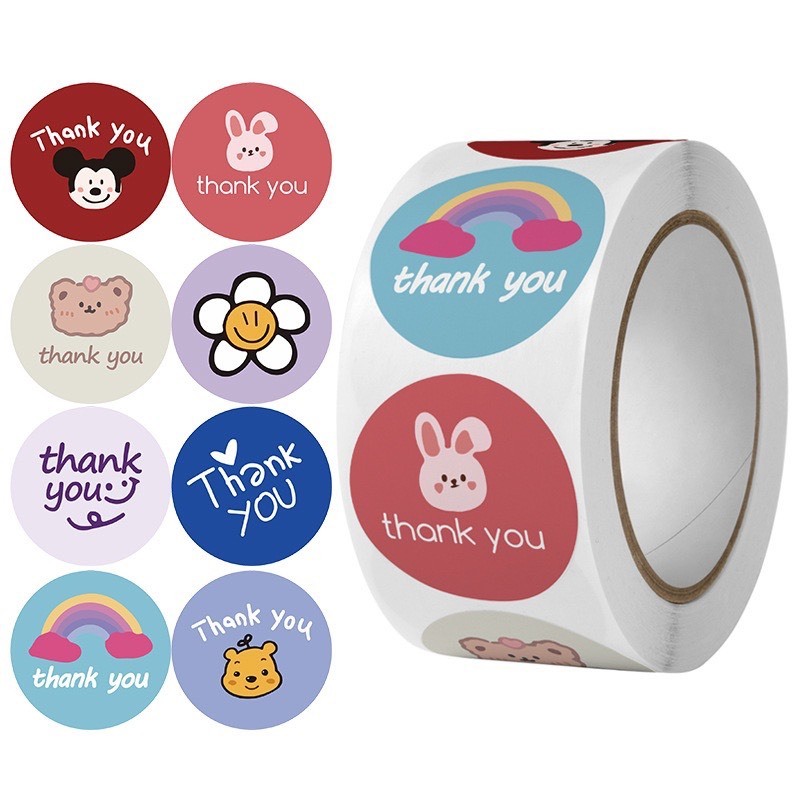 Set 50 miếng dán hoạt hình ngộ nghĩnh, tem dán sticker thank you gói hàng, quà tặng