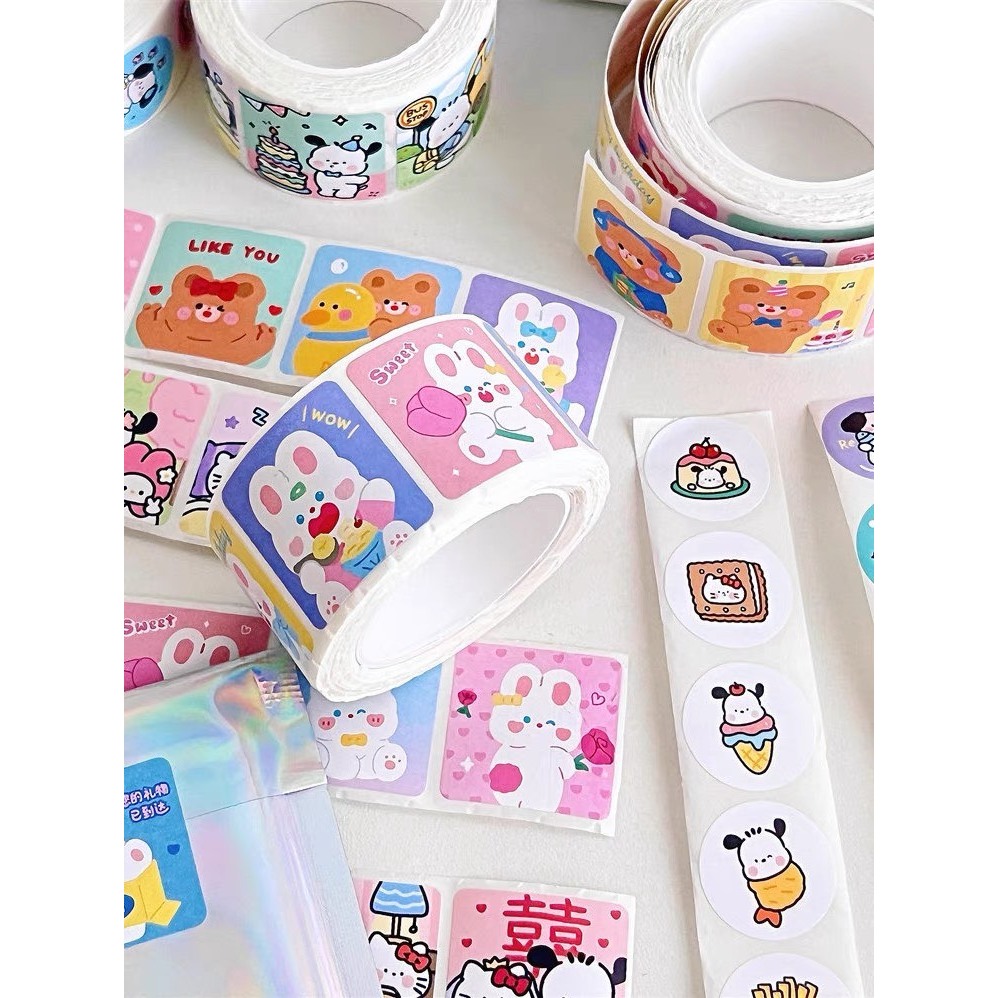 Set 50 miếng dán hoạt hình ngộ nghĩnh, tem dán sticker thank you gói hàng, quà tặng