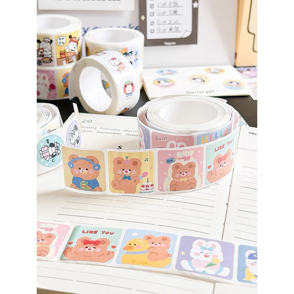 Set 50 miếng dán hoạt hình ngộ nghĩnh, tem dán sticker thank you gói hàng, quà tặng